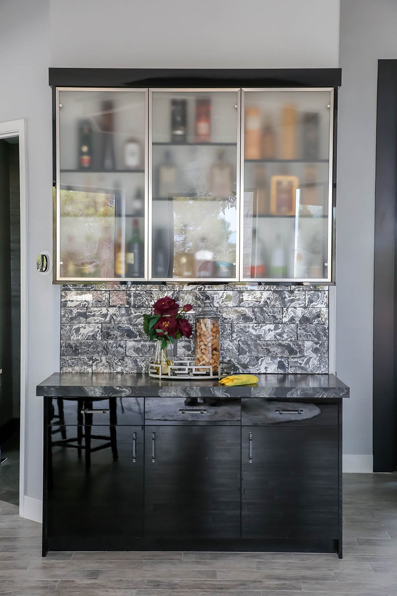 PCW Custom Cabinetry Design Kitchen High gloss black bar glass cabinets 2