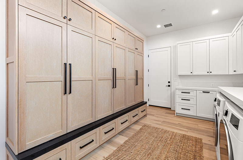 PCW Custom Cabinetry Design Laundry Room Rift white oak custom lockers