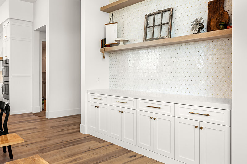 PCW Custom Cabinetry Design Living Room custom cabinets rift white oak floating shelves