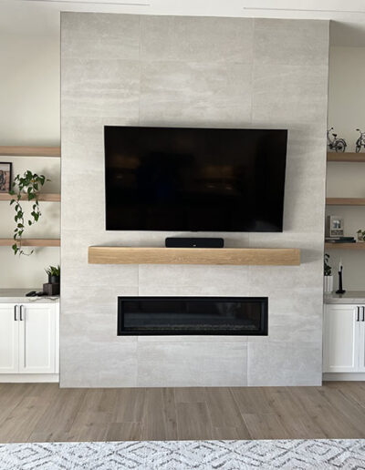 PCW Custom Cabinetry Design Living Room fireplace cabinet floating shelves mantle