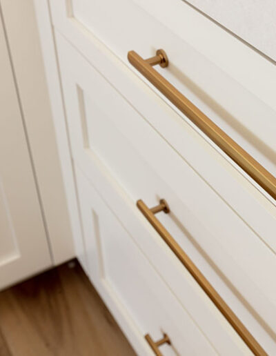PCW Custom Cabinetry Design Bathroom Emtec pulls white shaker drawers