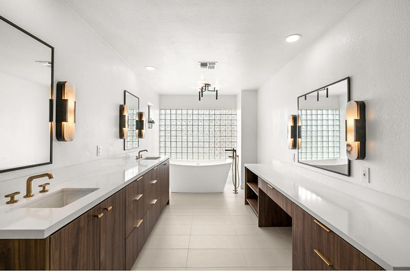 PCW Custom Cabinetry Design Bathroom frameless custom matched grain vanities 3