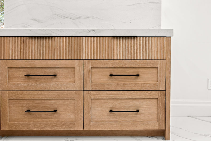 PCW Custom Cabinetry Design Bathroom rift white oak shaker reeded drawers