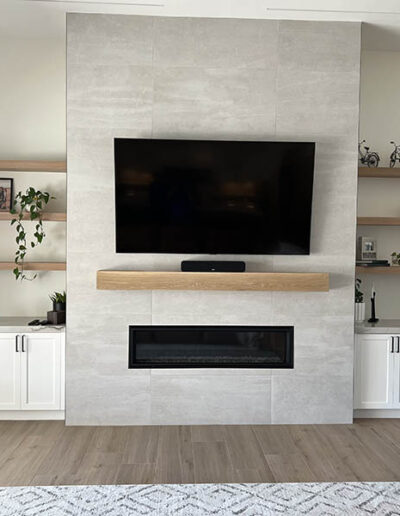 Milan fireplace cabinet floating shelves mantle